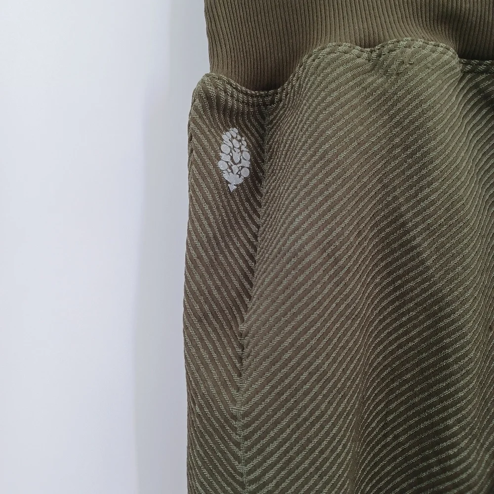 FP Movement Rewind Leggings Army Green Chevron Ribbed High Rise M/L